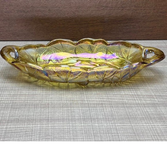 Vtg Retro Sunflower Floral Amber Lustre Glass Candy Dish Relish Condiment - Picture 4 of 10
